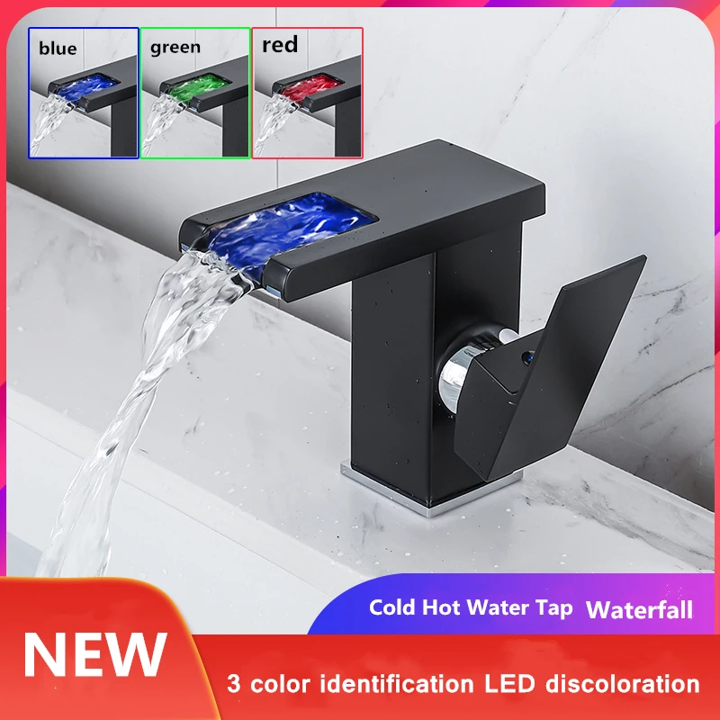 Латунный Смеситель для раковины светодиодный кран Водопад ванной комнаты