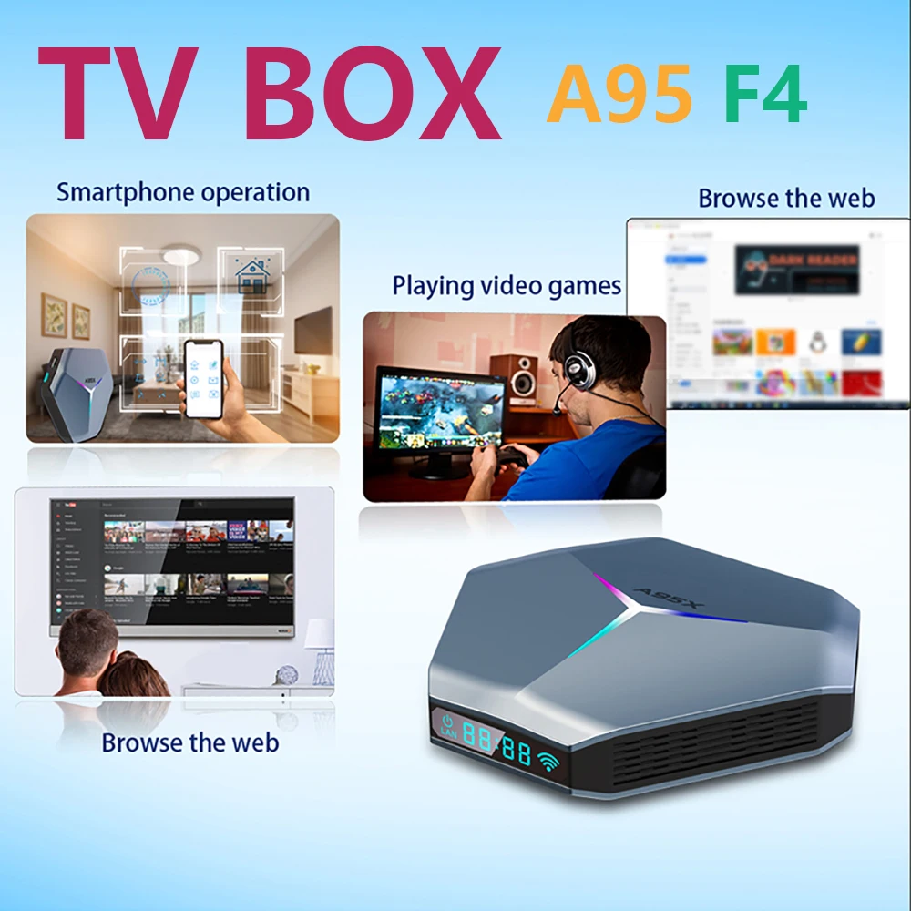 

Amlogic S905X4 Android 10 Smart TV Box 4K A95X Set Top Box F4 HDMI-compatible RGB Light 4GB 32G 64G 128G 2.4G/5G Wifi TV Box