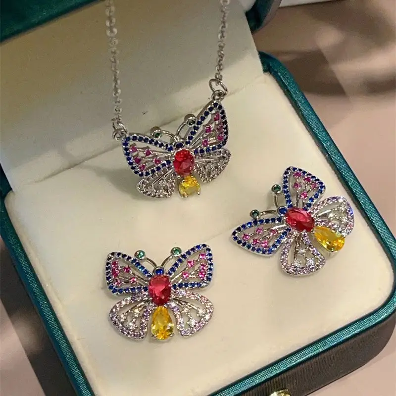 

Colorful Butterfuly Earrings Necklace for women Girl Birthday Gift Jewelry Set