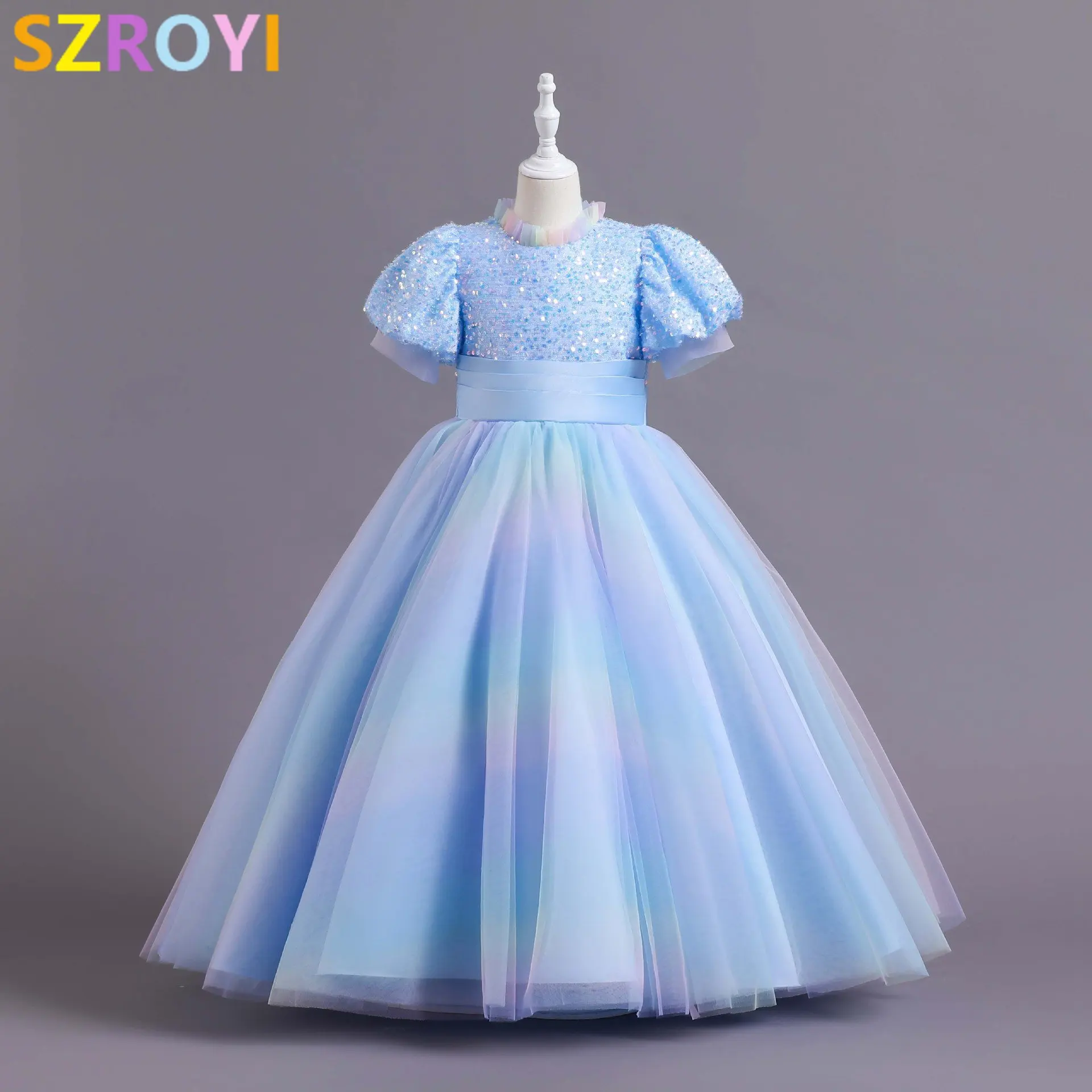 

Платье принцессы для девочек, кружевное Тюлевое платье с блестками для свадебной вечеринки, синее розовое платье-пачка для детей, детское в...