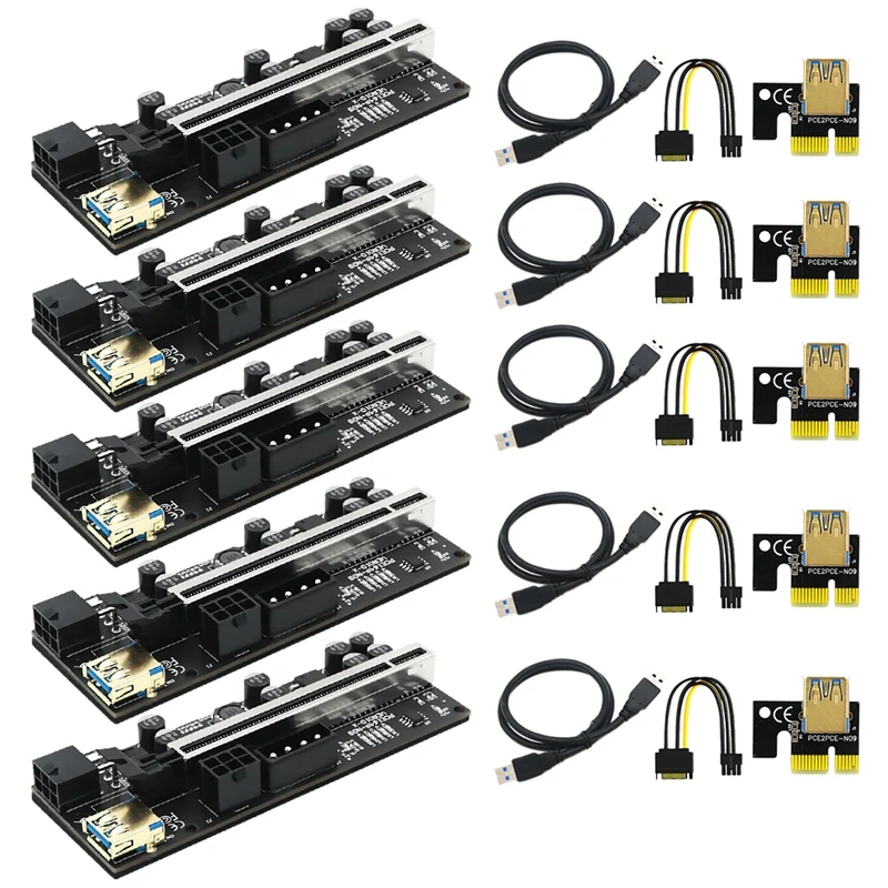 

VER010-X PLUS PCIE 1X To 16X SATA + 6Pin + 4Pin USB3.0, графический Удлинительный кабель, карта расширения для майнинга биткоинов