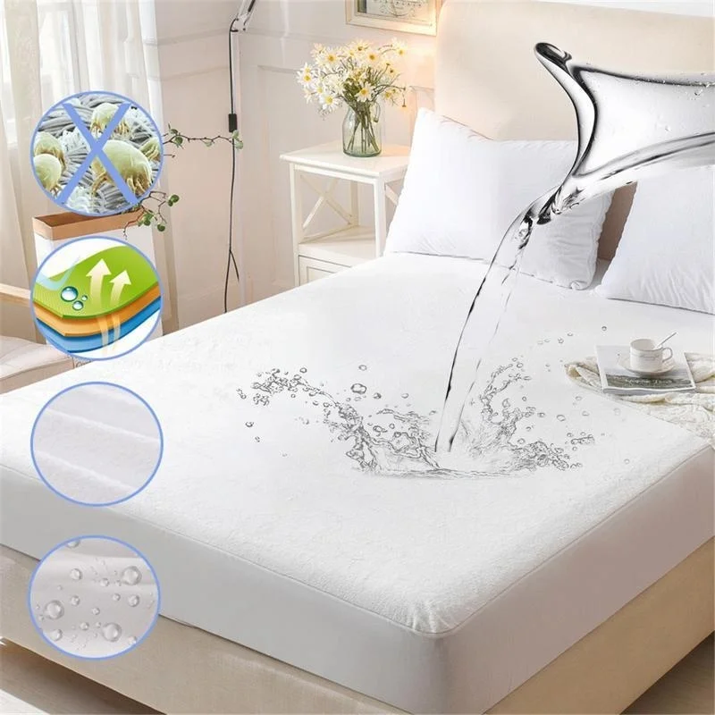 

Knitted Terry Cloth Waterproof Mattress Protector 100% Hypoallergenic Fitted Cotton Bed Cover Twin Full Queen Bedspreads Printed