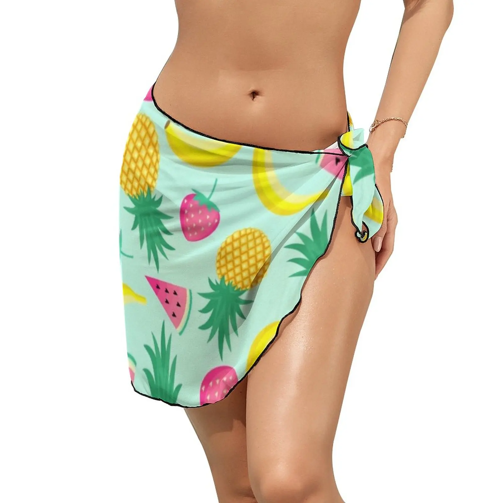 

Banana Pineapple Beach Bikini Cover Up Funky Fruit Print Chiffon Cover-Ups Retro Wrap Skirts Ladies Custom Big Size Beachwear