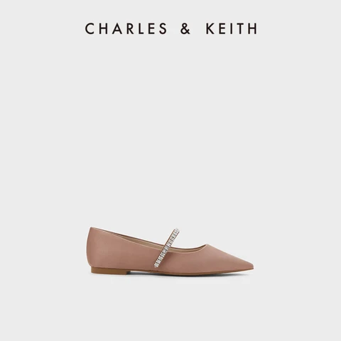 Женская обувь с острым носком CHARLES & KEITH23, зимняя новинка, Яркие туфли со стразами на плоской подошве