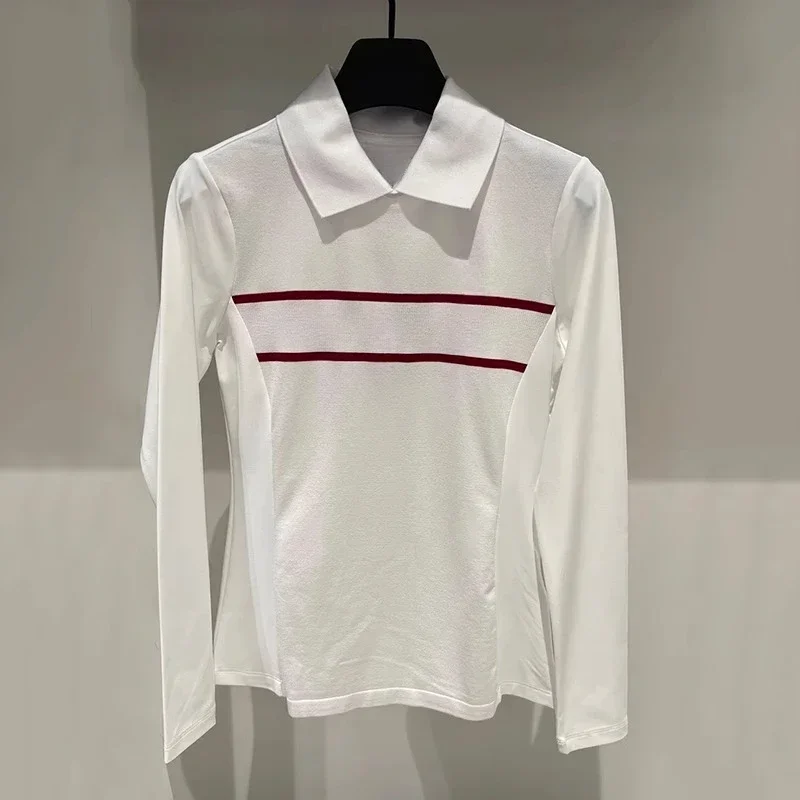 Женский полосатый вязаный свитер с воротником-стойкой для гольфа новый топ