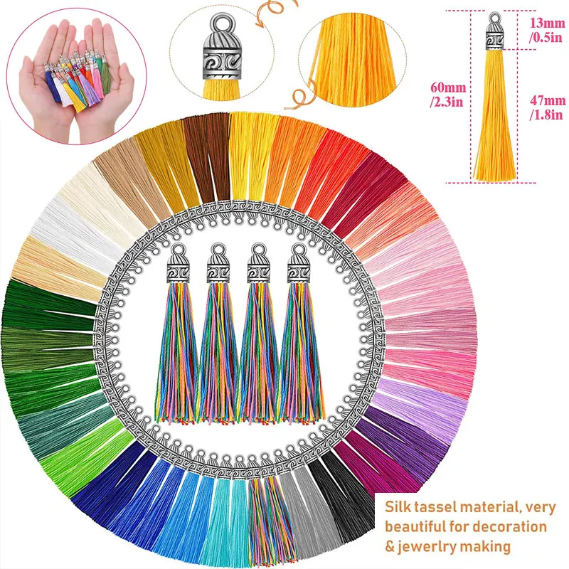 

10pcs/lot 6cm Silk Tassel with Caps Clasp Decorative Tassels Pendant Fit DIY Earring Pendants Charms Jewelry Making Accessories