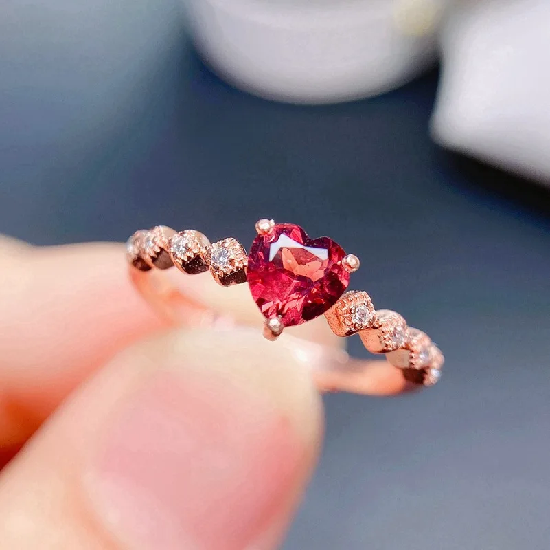

MeiBaPJ Wholesale Price Natural Red Garnet Gemstone Fashion Heart Ring for Women Real 925 Sterling Silver Charm Fine Jewelry