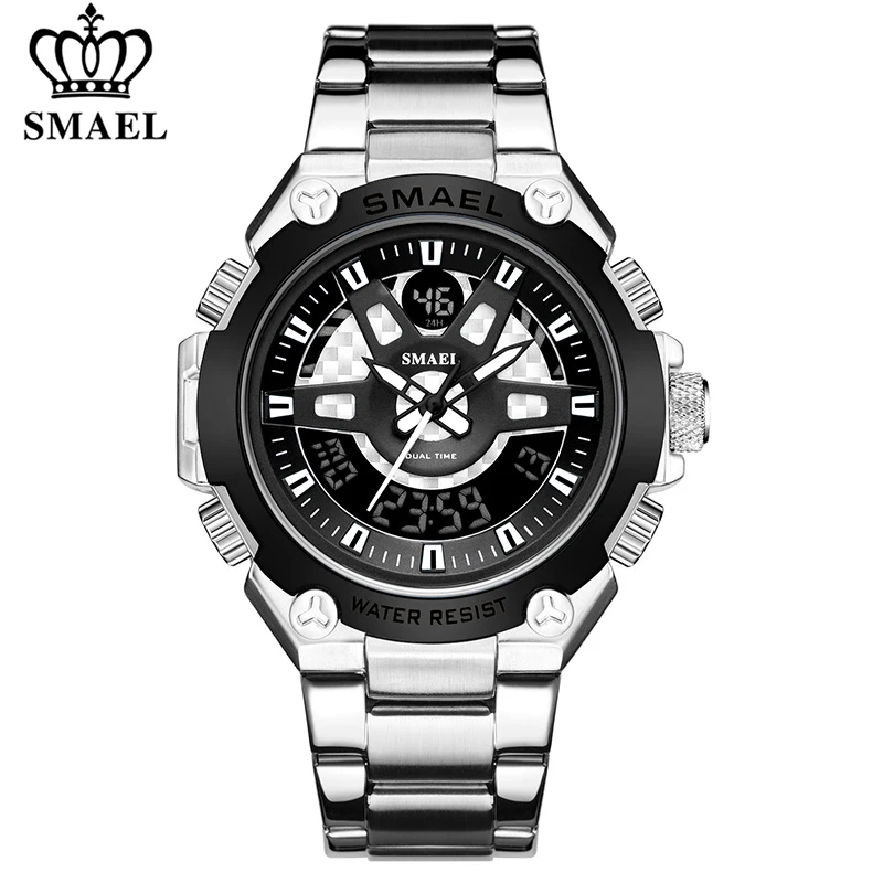 

SMAEL Military Sport Men Watches LED Analog Digital Watch Men Stainless Steel Waterproof Dual Display Multifunction Wrist Watch