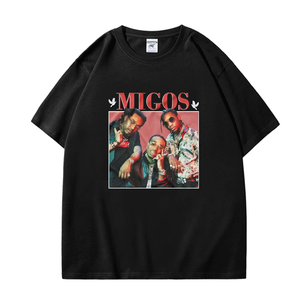 

Футболка Migos рэп-группа для женщин/мужчин, готические забавные хипстерские футболки с графическим рисунком, летняя модная футболка в стиле ...
