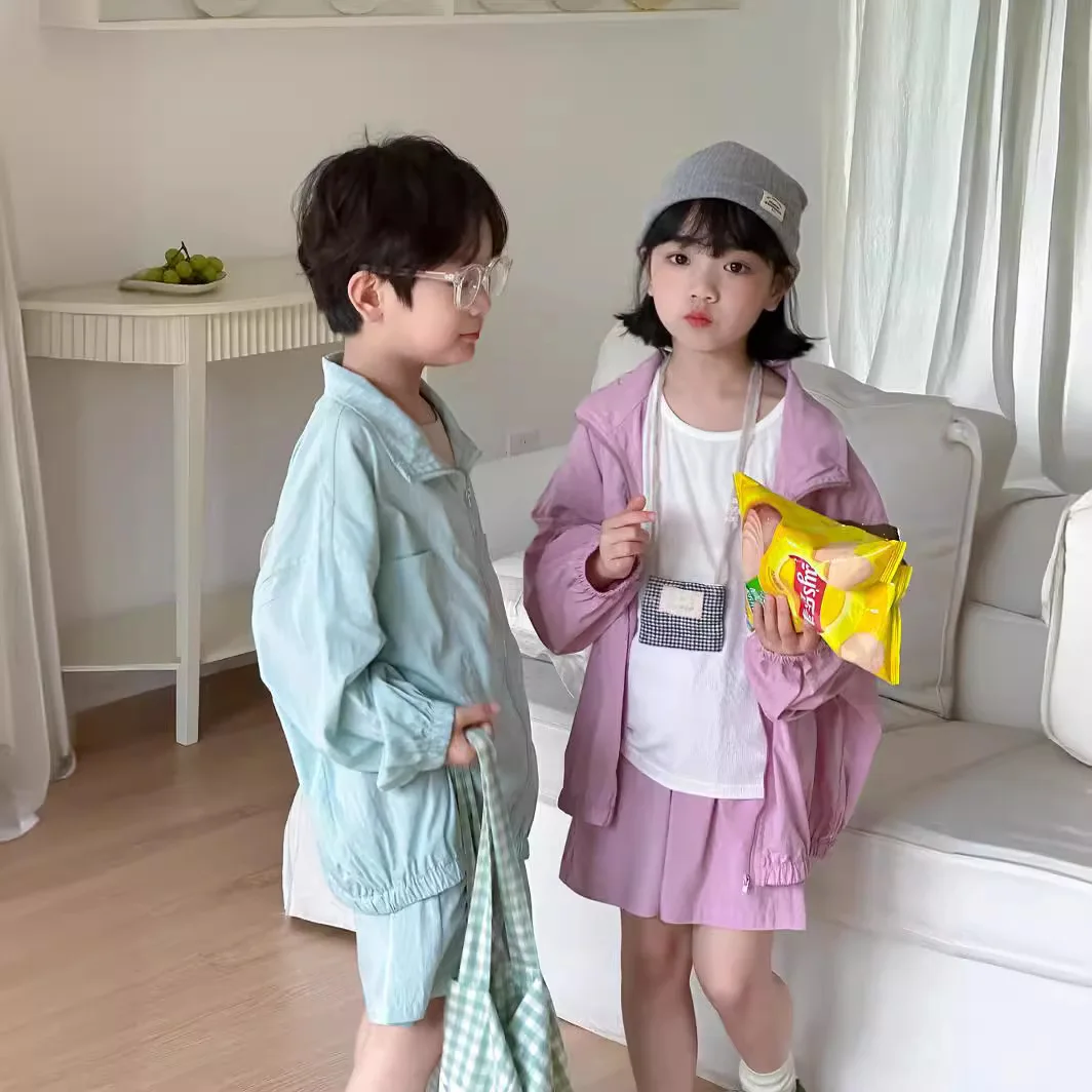 Zestaw ubrań dla dzieci 2024 letni i wiosenny chłopięcy dziewczęcy koreański styl solidny zamek błyskawiczny odzież z filtrem