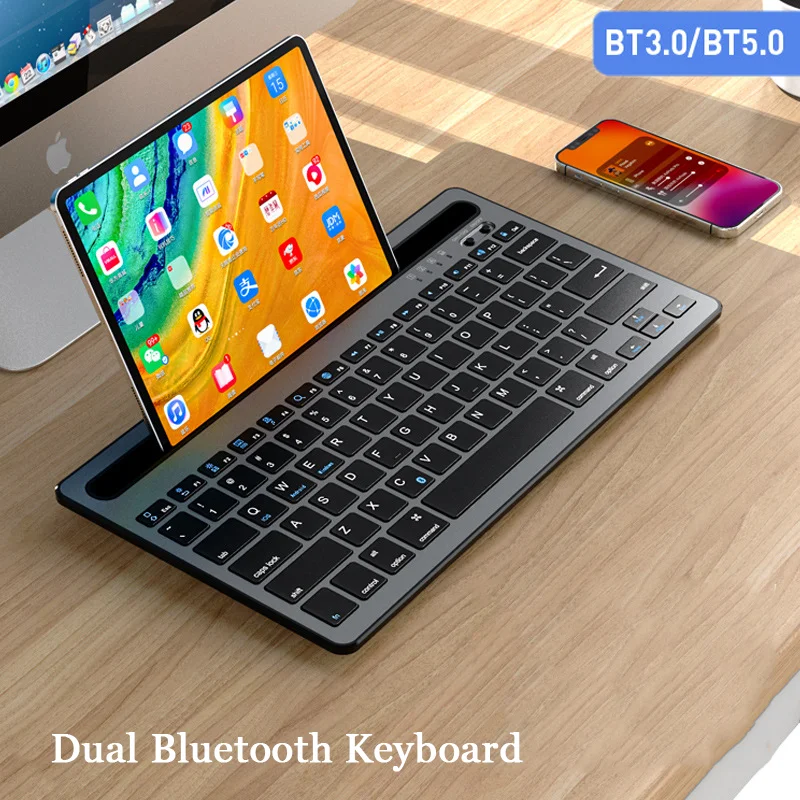 Купи Dual Bluetooth Keyboard With Card Slot Rechargeable Slim Silent Mini Wireless Keyboard For iPad Laptop PC Windows Apple Phone за 2,106 рублей в магазине AliExpress