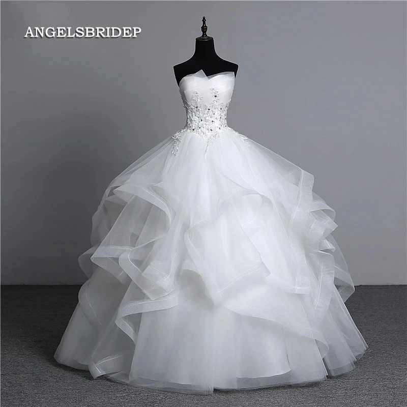 ANGELSBRIDEP Strapless Ball Gown Quinceanera Dresses 15 Party Ruffle Crystal Floor-Length Formal Cinderella Birthday Gowns