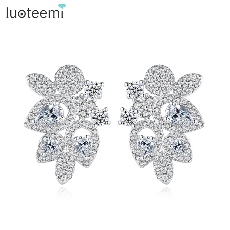 

LUOTEEMI Crystal CZ Leaf Stud Earrings For Women Dating Tiny AAA Cubic Zirconia Fashion Jewelry Birthday Christmas Gift Brincos