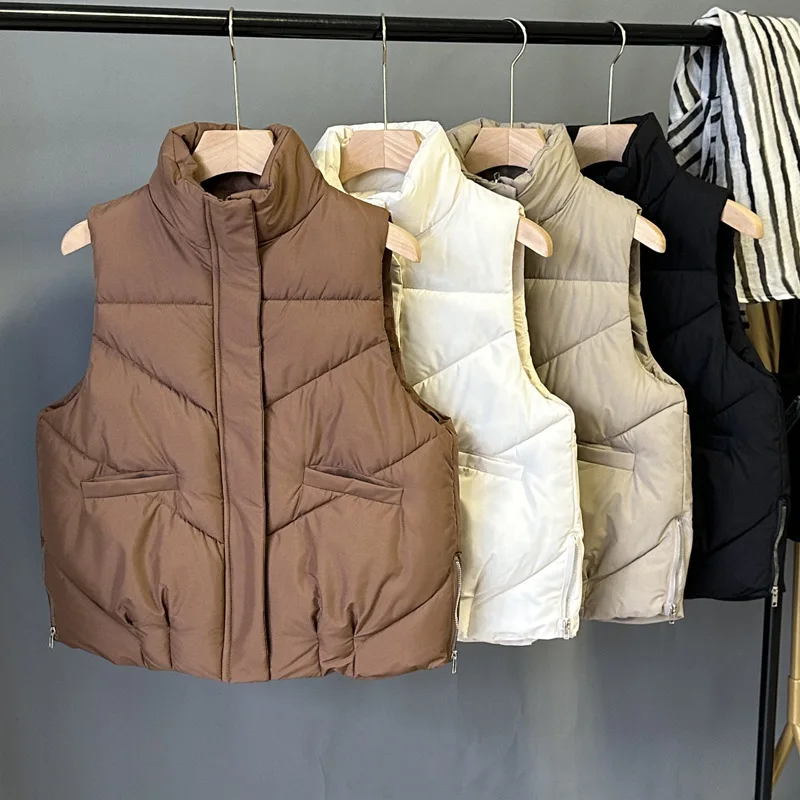 

2023 Women Sleeveless Vest Winter Warm Plus Size 2XL Down Cotton Padded Jacket Female Veats Mandarin Collar Sleeveless Waistcoat