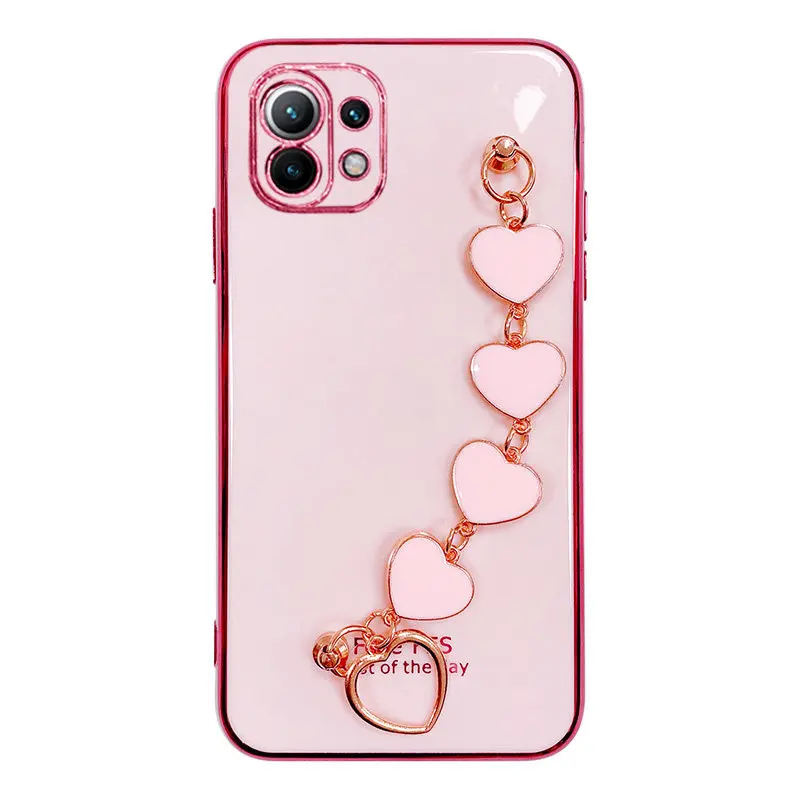 For Mi POCO X3Pro Case Luxury Electroplated Heart Bracelet Holder Cases For Xiaomi 11Lite 10T 11T POCO X4Pro M4Pro Redmi Note11