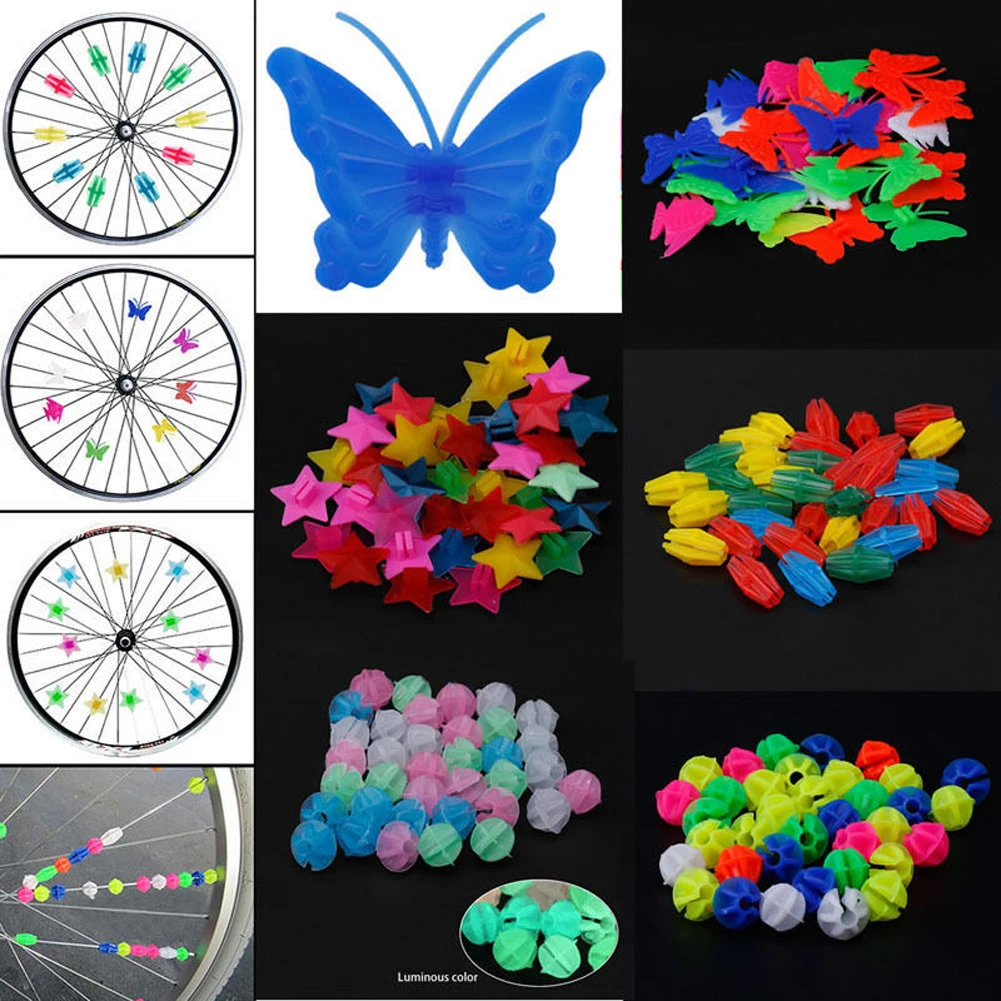 26/36Pcs Colorful Safety Kids Clip Bicycle Round Multi-color Heart Stars Wheel Bike Accessories Decoration Bead Spoke Beads images - 6