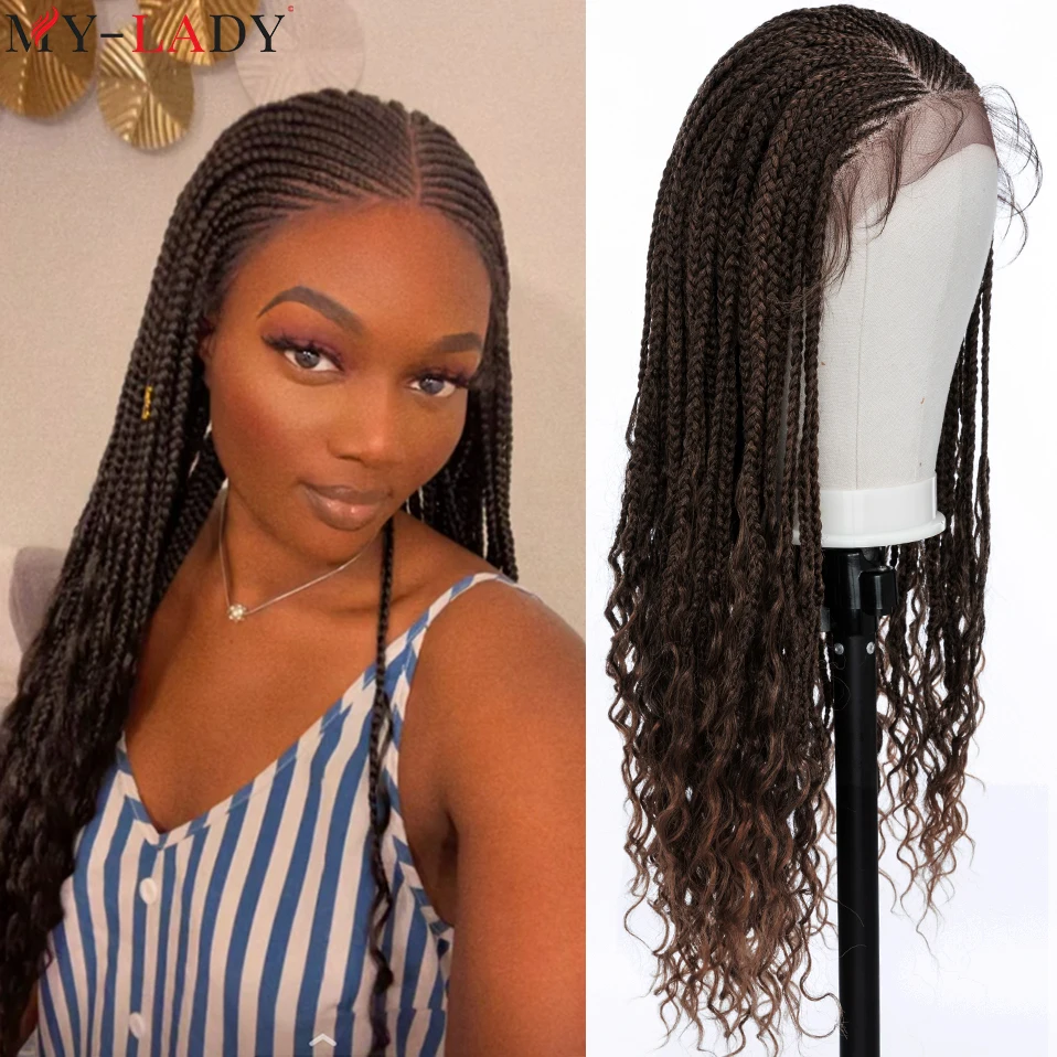 My-Lady 28‘’ Synthetic Lace Front Wigs Cornrow Braids Knotless Lace Wig Long Box Braided Wig With Baby Hair Afro Brazilian Style