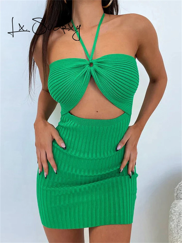 

Lx Suerxy Knitted Y2k Hollow Out Sexy Bandage Strapless Women Bodycon Dresses Summer Elegant Party Night Club Woman Mini Dresses