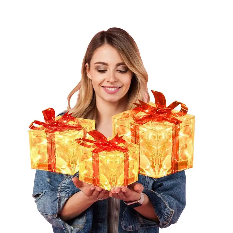

Домашние рождественские коробки с подсветкой, рождественские подарочные коробки с подсветкой, уличные украшения, набор из 3 штепсельных св...