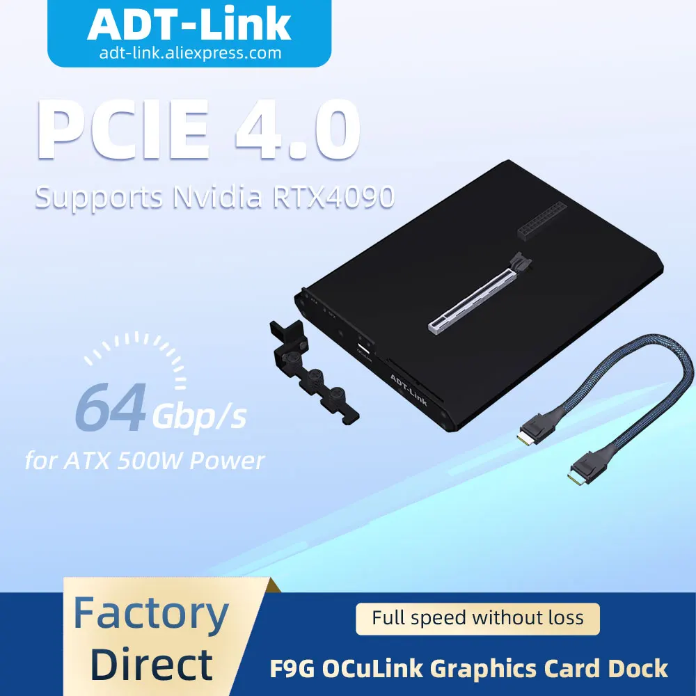 Фото ADT-Link F9G OCuLink PCIe4.0X4 Док-станция для внешней видеокарты ATX 500 Вт Док-станция для интерфейса M.2 NVMe №1