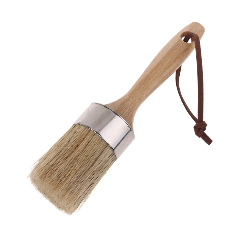

Natural Bristle Brush Round and Flat Chalk and Wax Paint Brush DIY Painting Waxing Tool for Home Decor, Projects