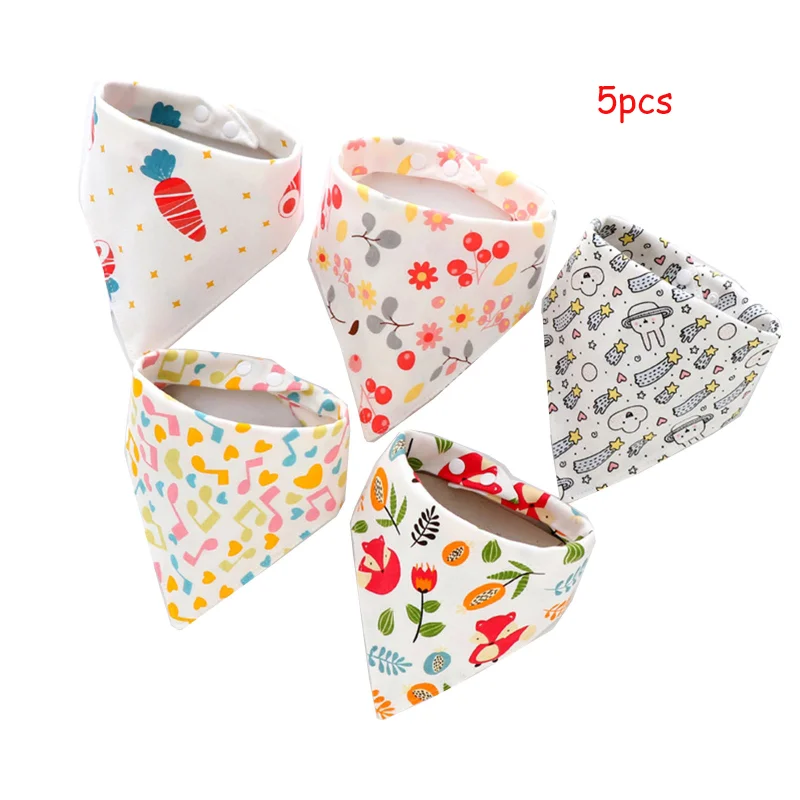 

5 Pcs Baby Feeding Drool Bibs Saliva Towel Triangle Scarves Bandana Soft Cotton Bibs Adjustable Snap Button Burp Cloth