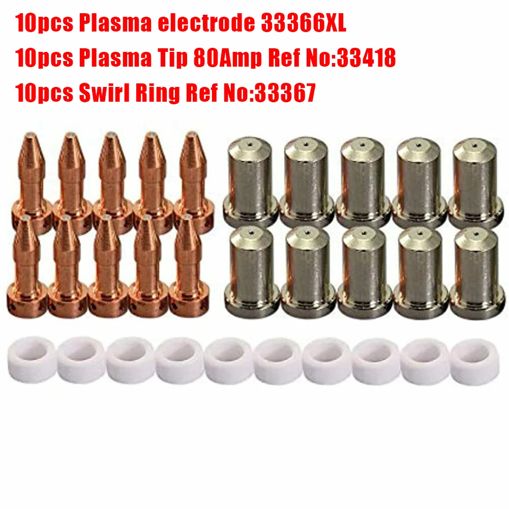 

30 Pcs PT-23/27 Plasma Cutter Consumables Electrode Tip Nozzle 33366XL 33367 33418 For Welder Welding Equipment Accessories