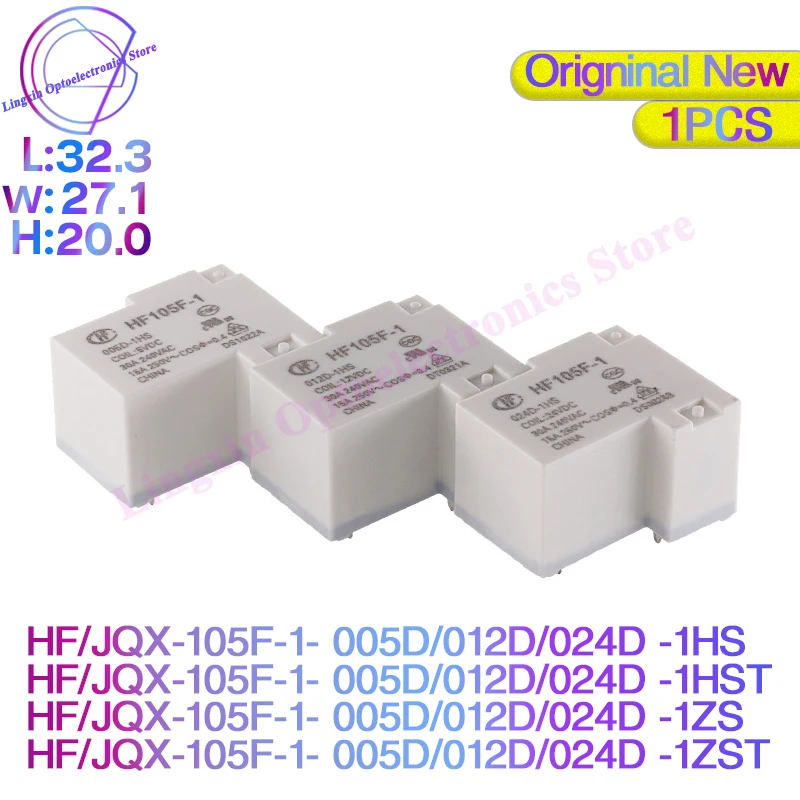 

1Pcs Original new HF / JQX 105F -1 -005D 012D 024D -1HS - 1HST -1ZS -1ZST 30A/20A 4/5PIN 5V 12V 24VDC Relays HF105F-1-012D-1HS
