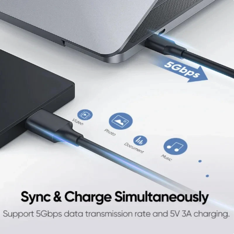 Фото Кабель USB-C - Micro-B 3.0, 1 м, 5 Гбит/с, 3 А, для быстрой синхронизации данных, для Macbook Pro, жестких дисков HDD/SSD, Micro-B - USB-C №4