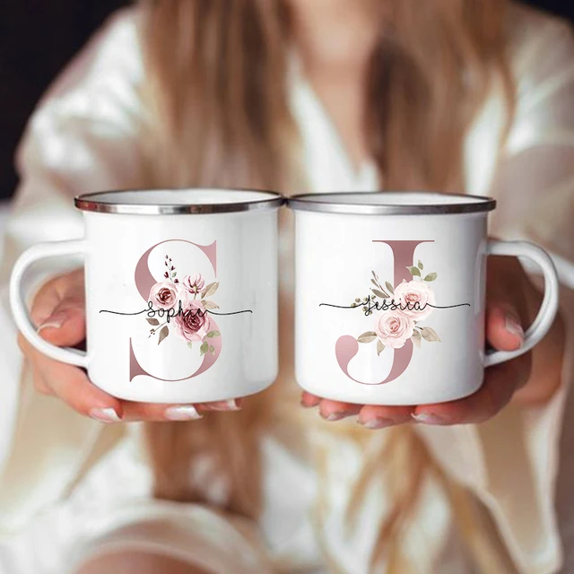 Personalized Mug Floral Initial Name Cup Custom Name Tea Coffee Hot Chocolate Mugs Bride Bridesmaid Mothers Day Gifts for Her 1