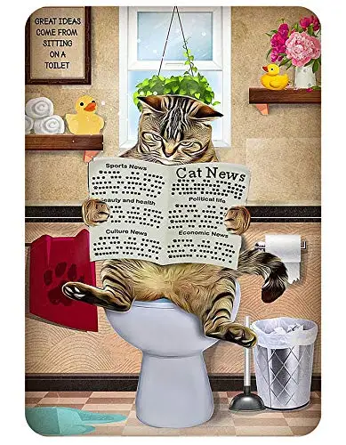 

Tin Sign Funny Cat Reading Newspaper On The Toilet Suitable for House Bar Coffee Shop Wall Decoration Aluminum Metal Sign