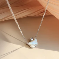natural shell tiny bear necklace for women korean fashion cute simple crown bear silver color high quality pendant jewelry gifl