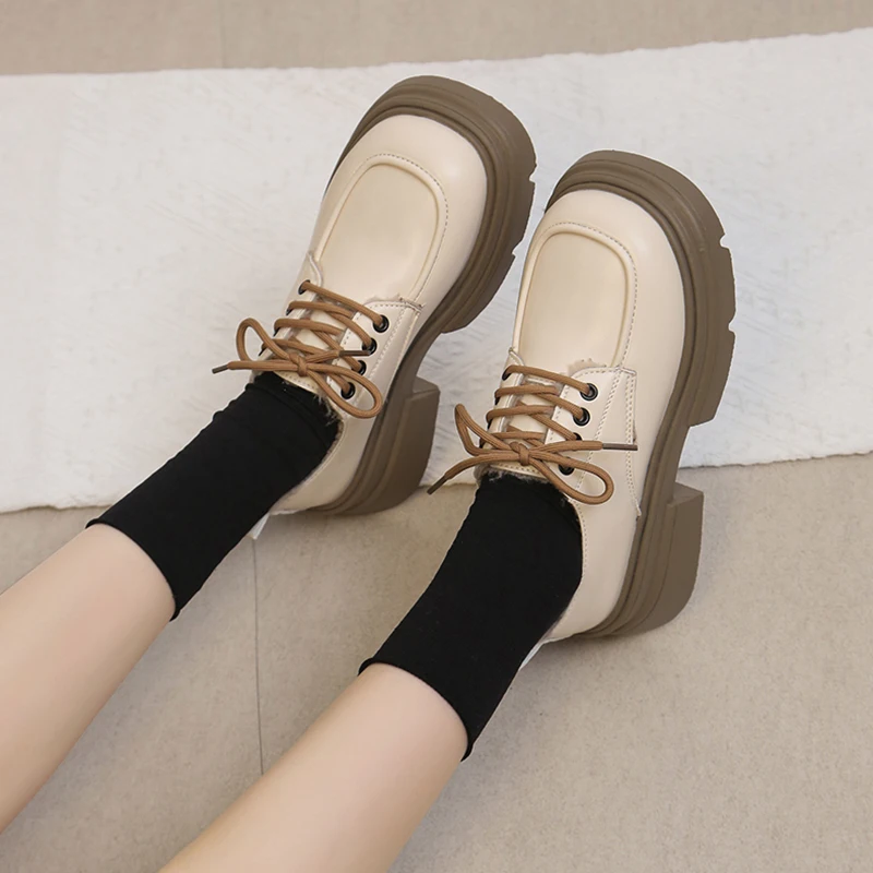 Кроссовки женские с круглым носком повседневные оксфорды платформа плоская