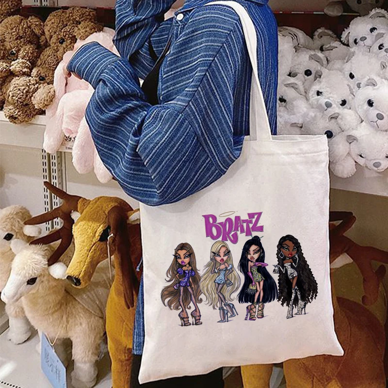 

Bratz Letters Print Canvas Shopping Bag Female Cotton Cloth Women Shoulder Bag Eco Handbag Tote Reusable Grocery Shopper Bags