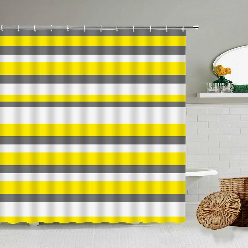 

Black and White Checkered Wave Stripe Geometric Shower Curtains Bathroom Waterproof Polyester Hook Curtain Home Decor