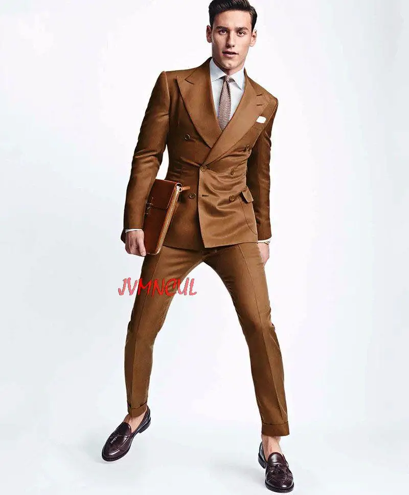 

Новинка 2022, индивидуальный Коричневый мужской костюм, облегающий смокинг для жениха, блейзер на заказ, Мужской Блейзер, 2 предмета, куртка + б...