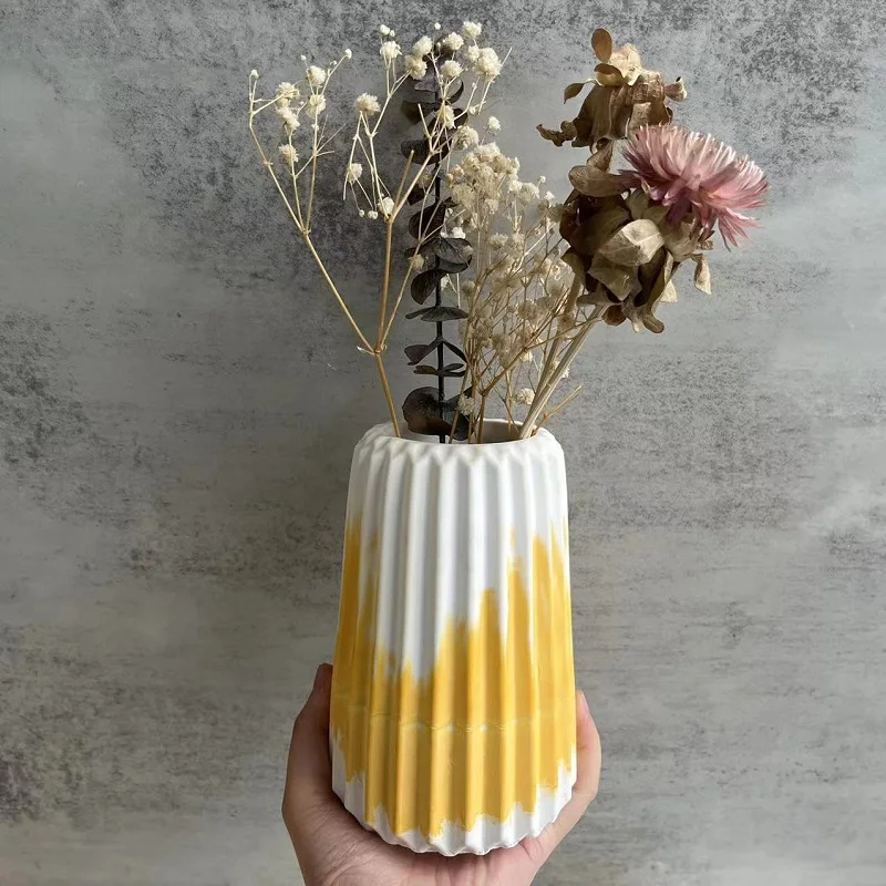 

DIY Striped Vases Silicone Molds Home Decor Flower Pot Ornament Cement Plaster Concrete Planter Mould for Clay Making Supplies