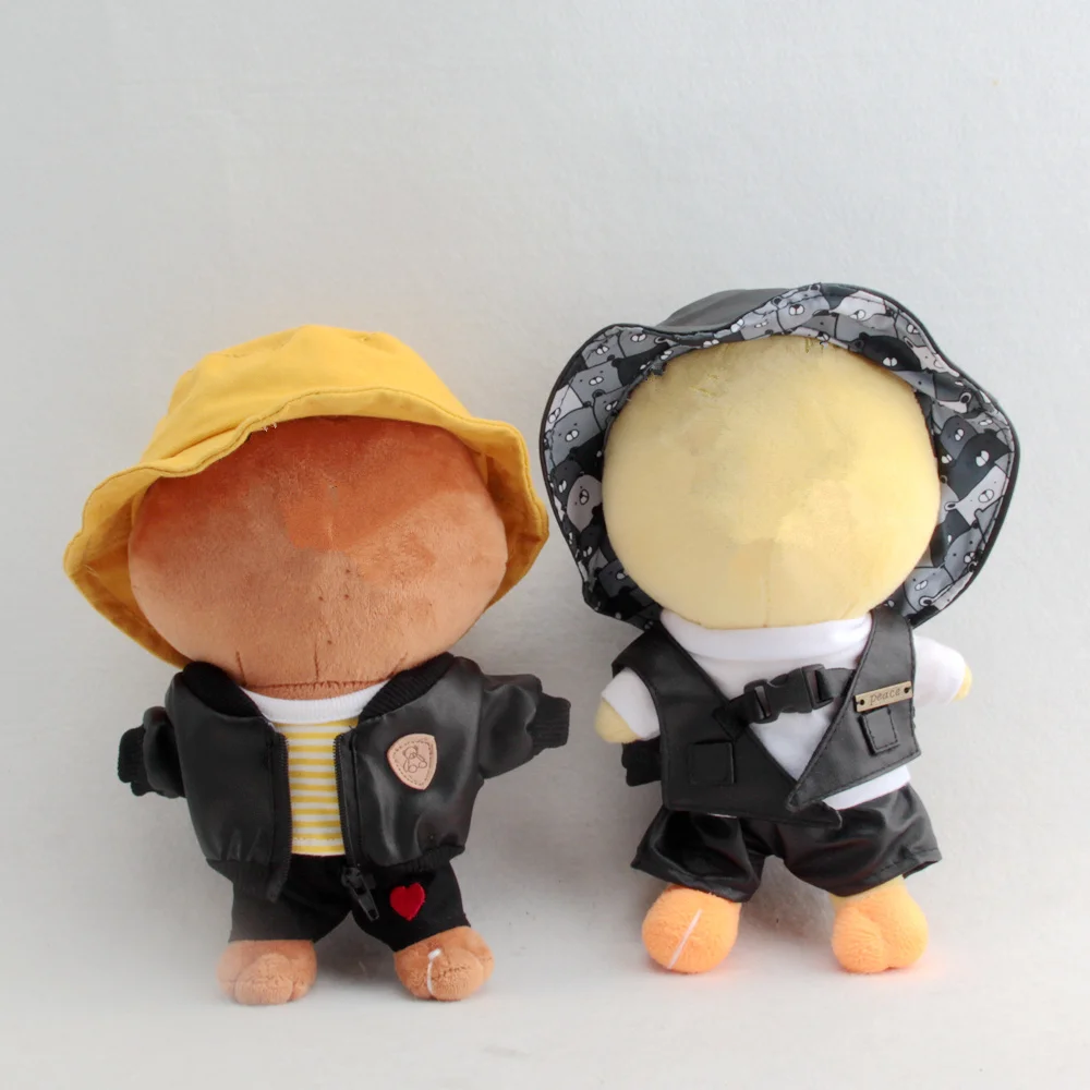 

20cm Clothes Plush For Idol Doll Clothes Stray Kids Stuffed Animal Fashion PU Leather Jacket Canvas Fans Gift Doll Accessories