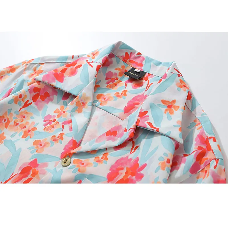 Short Sleeve Printed Shirt Cuban Collar Vintage80 Japanese Hawaiian Men and Women Hong Kong Style Top Men