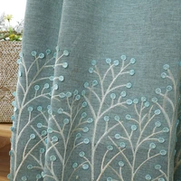 american country style romantic blue embossed tree curtains living room beige blackout bedroom rideaux window sheer tulle st
