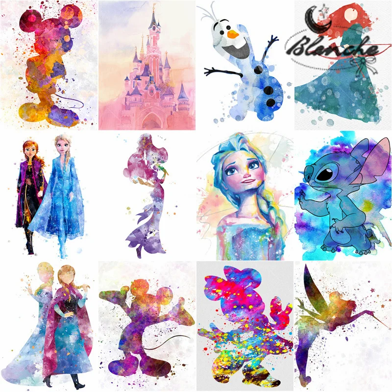 

Mickey Mouse Frozen Disney Watercolor Diamond Painting Mosaic Cross Stitch Embroidery Rhinestones For Kids Like Room Home Decor