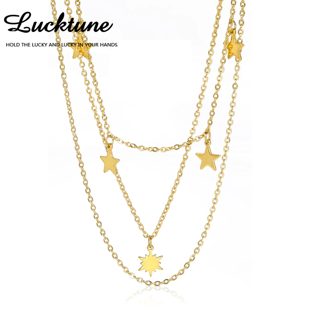 Колье Lucktune с пятиугольной подвеской в виде звезды, многослойное ожерелье из нержавеющей стали с Северной звездой для женщин, 2023 Kpop ювелирные изделия в подарок