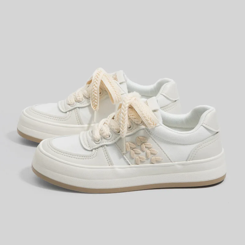 AB New Thick Soled Casual Small White Shoe Comfortable Fashion Lace Up Wearable Sneakers PU Leather Vulcanized Shoes for Women