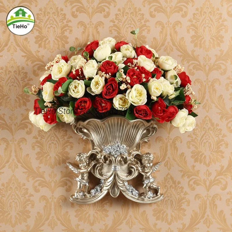 

European Resin Wall Vase Vintage Wall Flower Pot Mural Crafts Decoration Home Living room Wall Hallway Sticker Basket Ornament