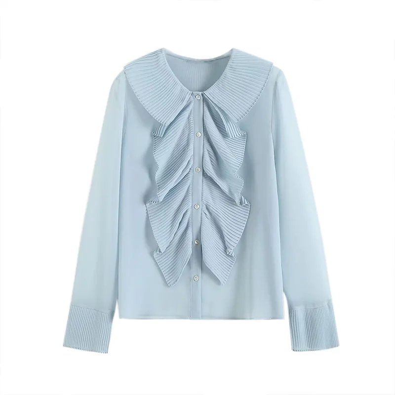 

ZATRHMBM 2023 Весенняя модная блузка с ламинированным украшением, винтажные женские рубашки с длинным рукавом и пуговицами, блузы, шикарные топы
