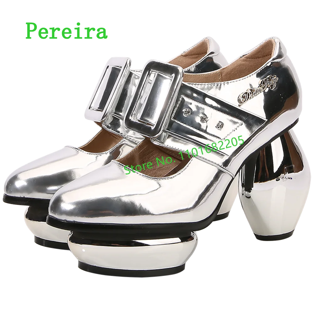 Gold Strange Heel Pumps Women's New Arrival Solid Platform Round Toe Patent Leather Fashion Elegant Shoes For Free Shipping