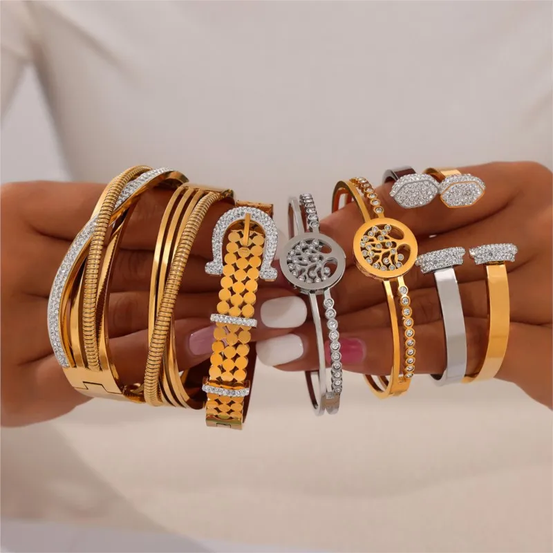 Женский многослойный браслет из нержавеющей стали золотистого и серебристого