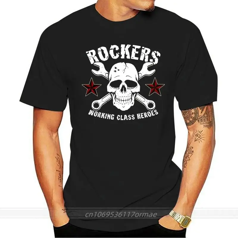 

Kaus Lengan Pendek Kasual Pakaian Lucu Kaus Tengkorak Rocker Punk ROCKERS Work CLASS HEROES - Rock'n'Roll Rockabilly