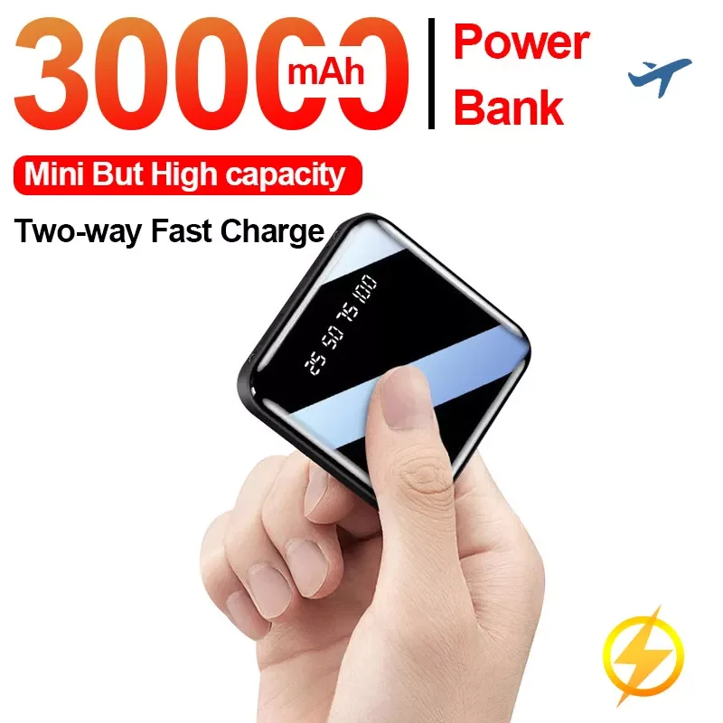 

NEW2023 Mini 30000mAh Two-way Fast Charging Power Bank with 3USB Port Digital Display External Battery with Flashlight for IPhon