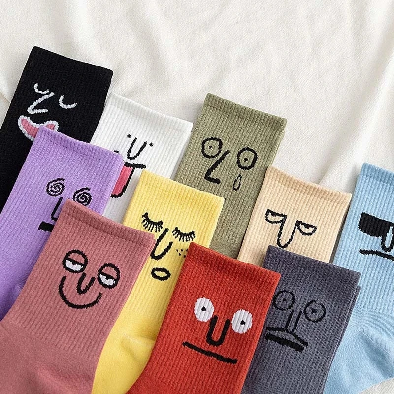 

Harajuku Korea Funky Trend Women Colorful Funny expression Cute Socks Girl Kawaii socks Unisex Surprise Mid Women Socks